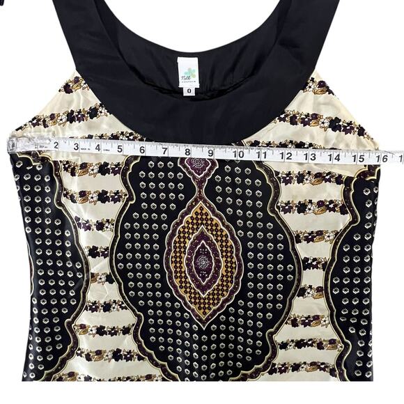 Anthro Nell Couture Y2K Dress 0 XS Black Cream Silk Dashiki Floral Boho Chic - Picture 7 of 12